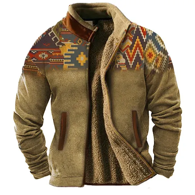 Grafische Fleece-Herrenjacke mit Reißverschluss Casual und Komfortabel – Taviero