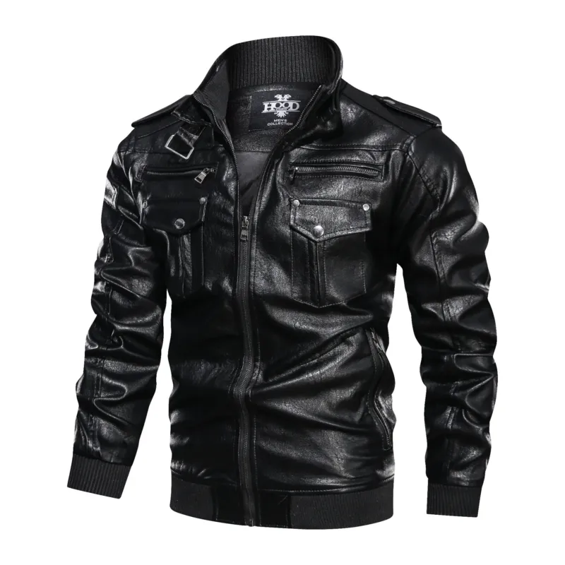 Herren stilvolle Lederjacke mit praktischen Reißverschlusstaschen und trendigem Stehkragen – Valtoré