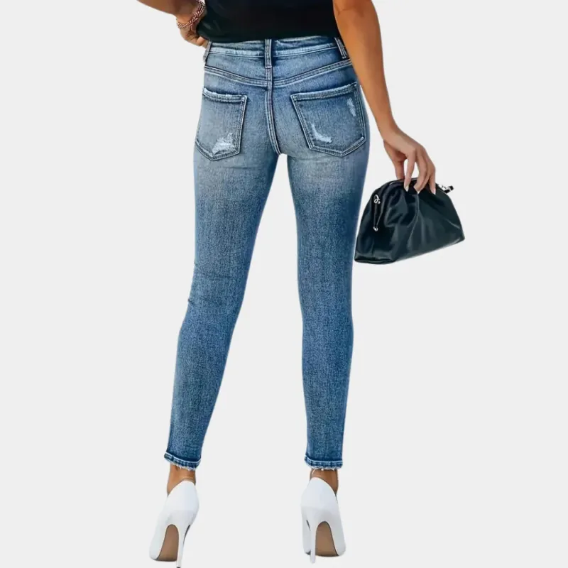 Trendige Skinny Damenjeans mit Modischen Knöpfen – Dénora