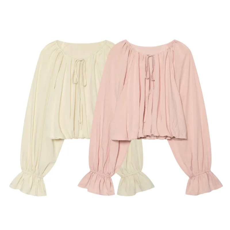 Damen Cropped Carmen‑Bluse mit Ballonärmeln, Tunnelzug und gerafftem Saum Echo Archiv