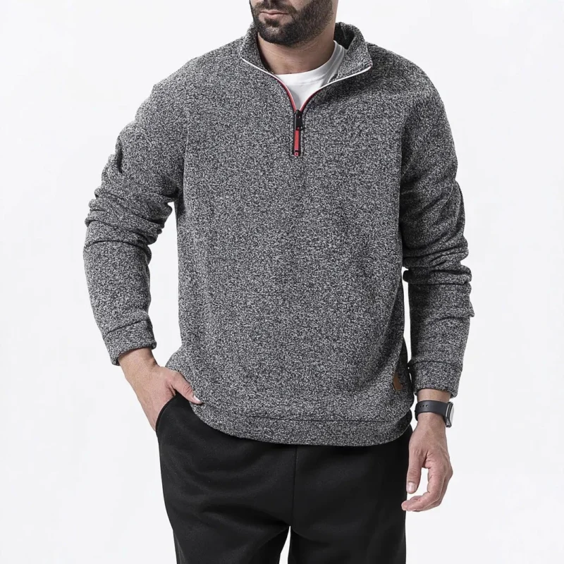 Herren Fleece-Pullover mit halbem Reißverschluss und strukturiertem Design – Cavarno