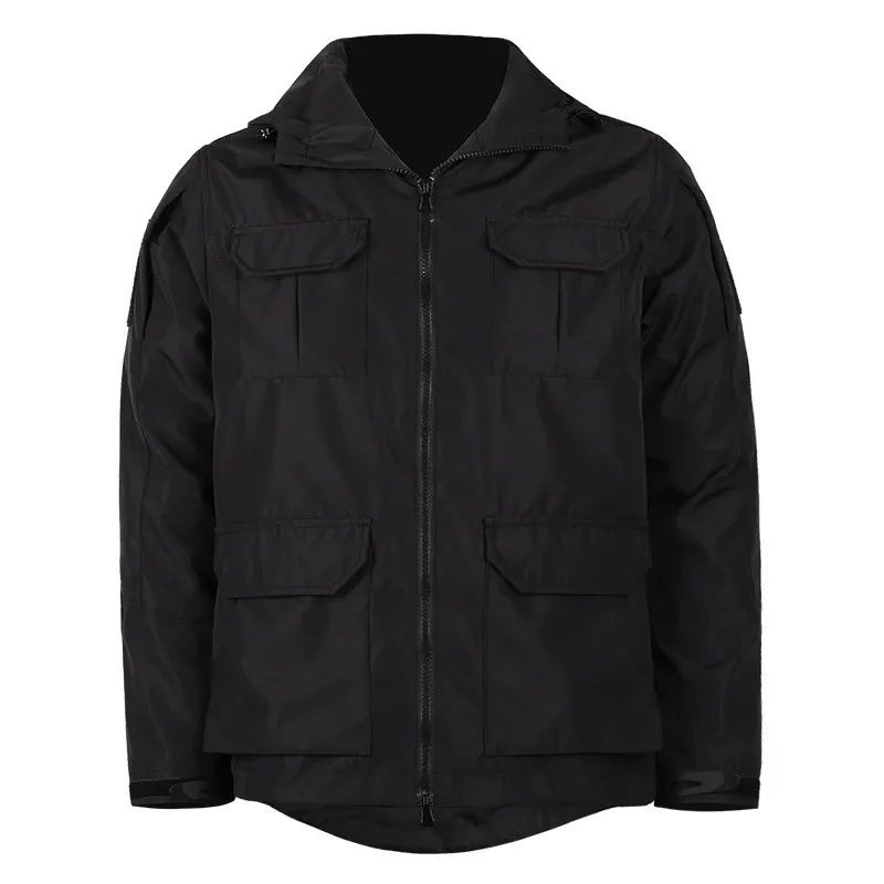 Men's technical hooded utility field jacket with four flap cargo pockets and two-way zipper – Cavarno