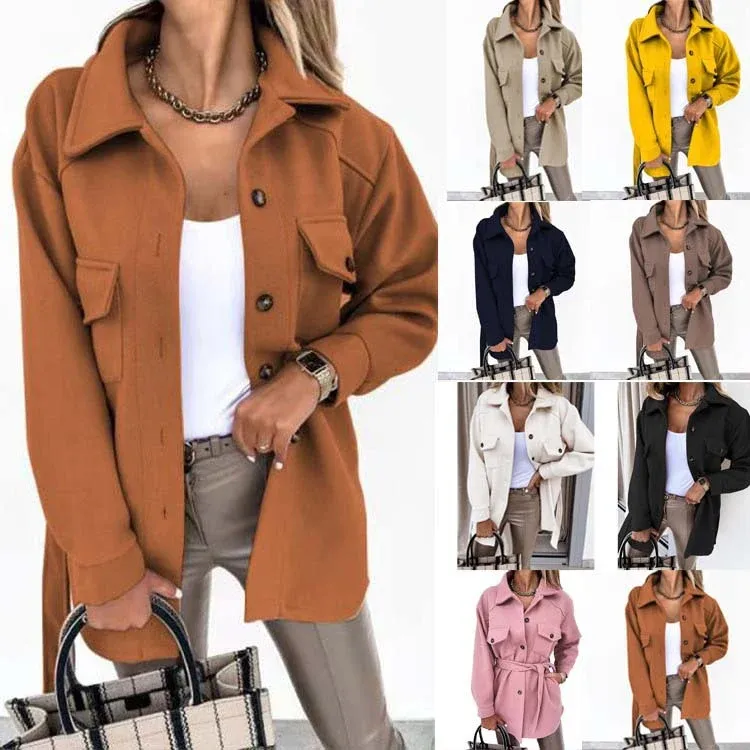 Damen oversized Hemdjacke aus Wollmischung mit aufgesetzten Pattentaschen – Célinea