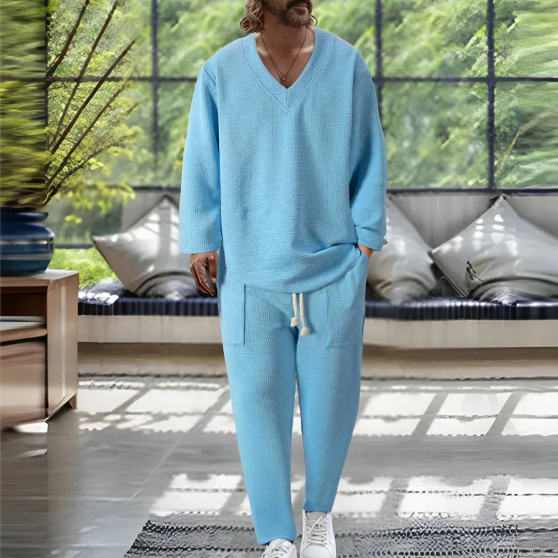 Herren lässiger V-Ausschnitt Sweatsuit mit praktischem Taschen-Design – Marzano