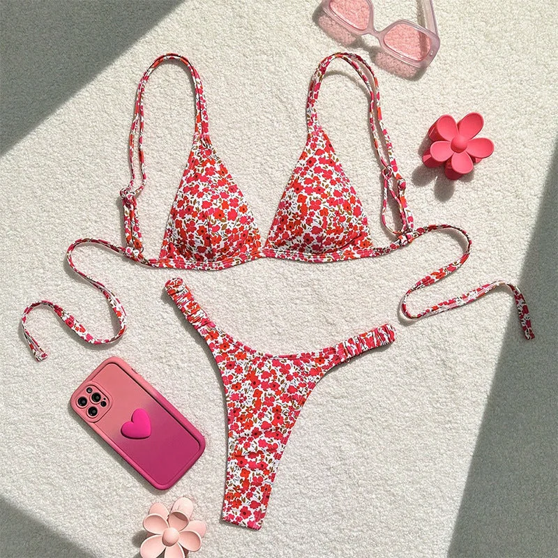 Damen Triangel-Bikini mit verstellbaren Trägern und floralen Mustern – Maréssa