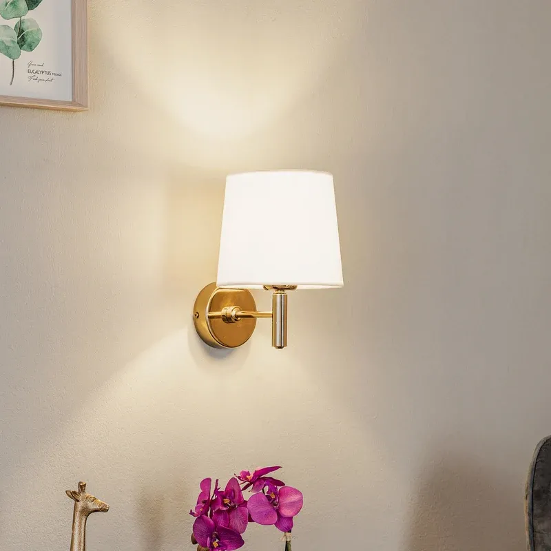 Euluna Wandleuchte Polo Wandlampe Leuchte Lampe Plus Textilschirm messing creme - 5902553231052